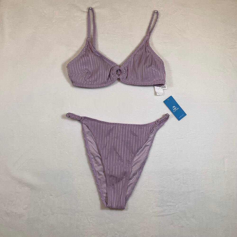 NWT Cupshe Lavender Ribbed Bikini Set with Adjustable Straps Size Medium